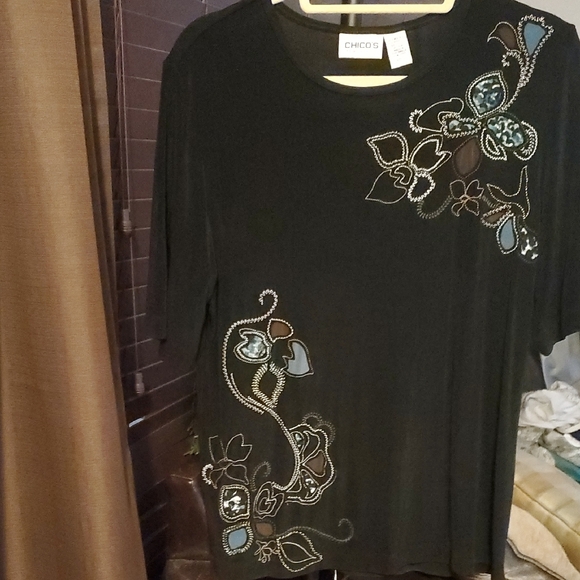 Chico's Black Floral Embroidered Blouse - Picture 1 of 4